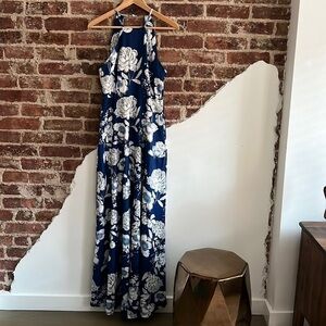 Blue Floral Halter Maxi Dress